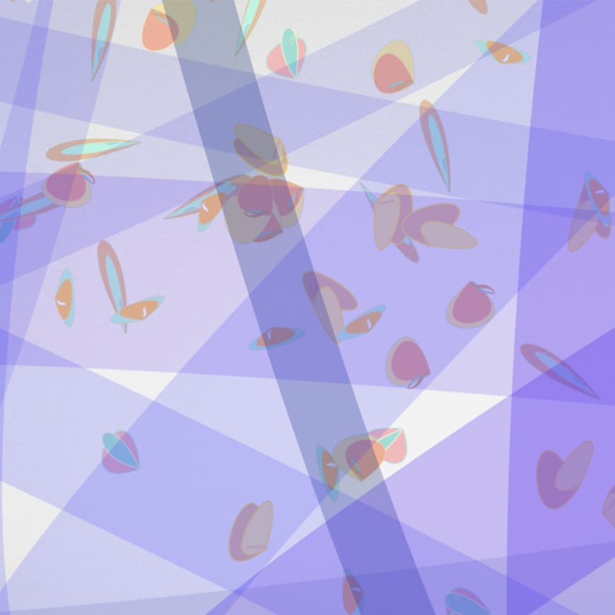 Screenshot of animation with purple background and multicoloured shapes