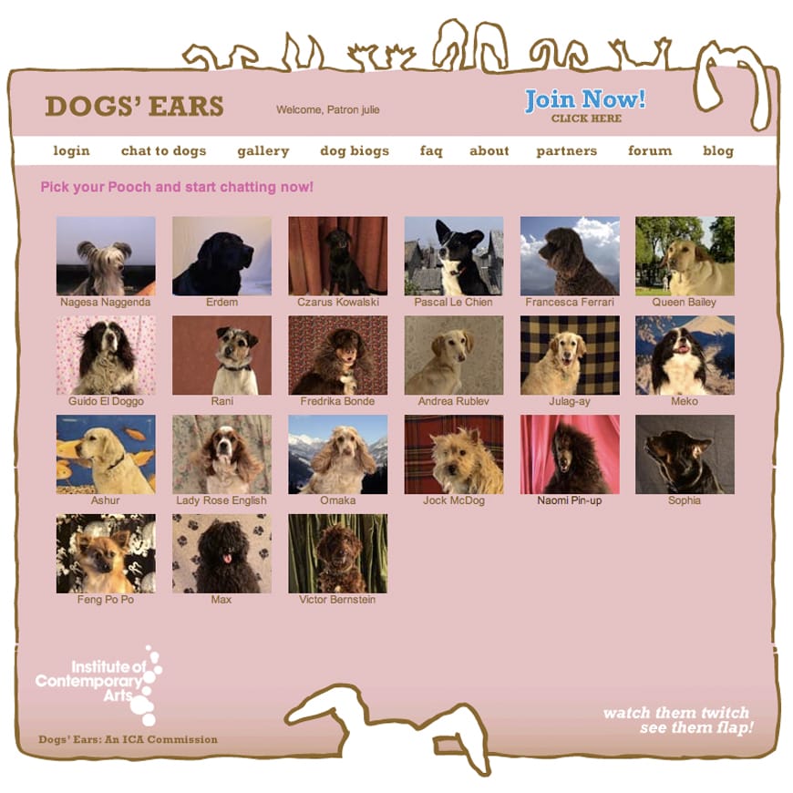 Website page with index of dog photos